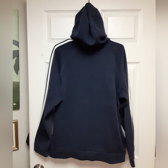 Adidas Navy Blue Longsleeve Graphic Logo Pocket Front Pullover Hoodie Sweatshirt - Picture 3 of 7